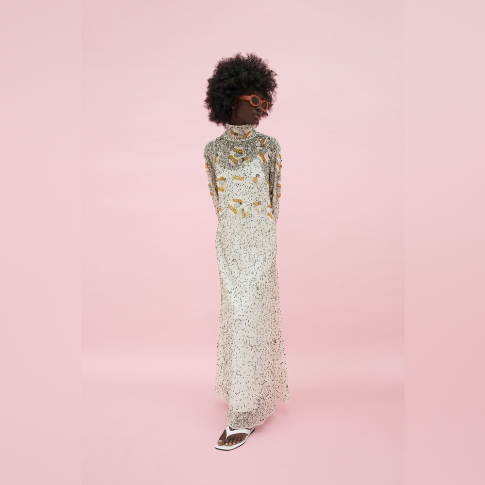 Limited Edition Zara Beaded Maxi Dress with Slip Liner